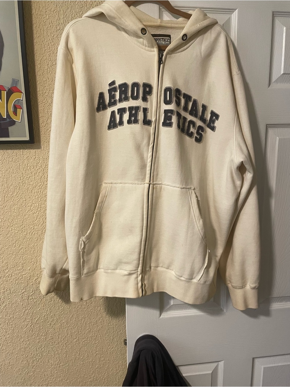Aeropostale Cream Full-Zip Hooded Sweatshirt with Logo Sz xl